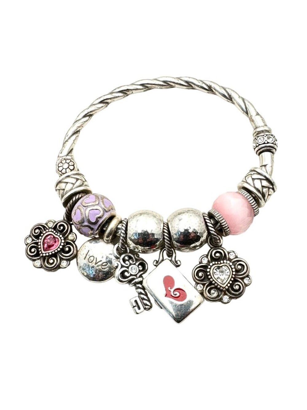 Brighton Womens Bracelet Loaded With Charms Love Sweetheart Hearts Theme Silver